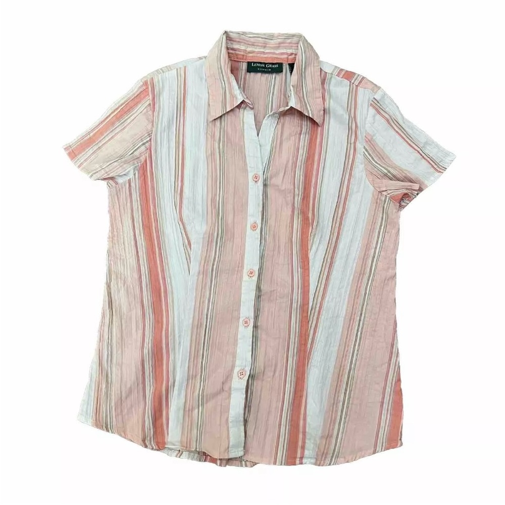Vtg Lemon Grass Button Up Shirt Sz L Stripe Women